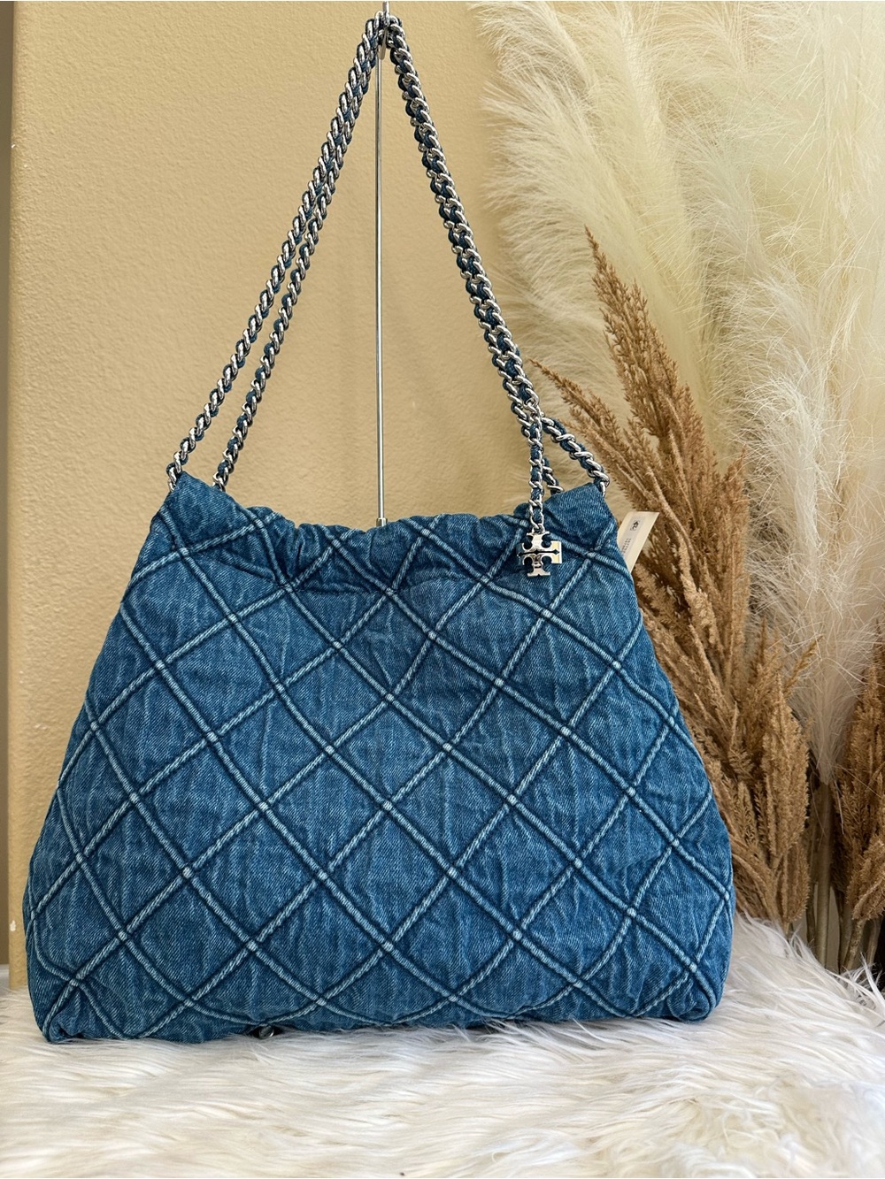 Tory Burch FLEMING SOFT DENIM HOBO BAG